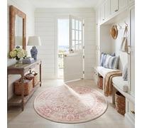 SAFAVIEH Tapis Rond 152 cm Rond - Adirondack Collection - Transitionnel Design, Ivoire & Rose, Mélange Synthétique Entretien Facile, Idéal pour Salon, Chambre, Bureau (ADR109H)
