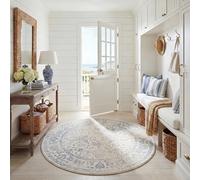 SAFAVIEH Tapis Rond 183 cm Rond - Adirondack Collection - Transitionnel Design, Ivoire & Ardoise, Mélange Synthétique Entretien Facile, Idéal pour Salon, Chambre, Bureau (ADR109S)