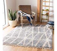 Safavieh Tapis Shag pour Salon, Salle à Manger, Chambre à Coucher - Berber Fringe Shag Collection, Tapis à Poil Court, Gris et crème, 183 X 274 cm