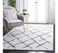 SAFAVIEH Tapis Shag Pour Salon, Salle à manger, Chambre à coucher - Berber Shag Collection, Tapis à poil court, Crème et gris clair, 91 X 152 cm