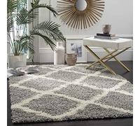 SAFAVIEH Tapis Shag Pour Salon, Salle à manger, Chambre à coucher - Dallas Shag Collection, Tapis à poil long, Gris et Ivoire, 122 X 183 cm