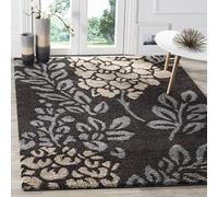 SAFAVIEH Tapis Shag Pour Salon, Salle à manger, Chambre à coucher - Florida Shag Collection, Tapis à poil long, Marron foncé et gris, 99 X 160 cm