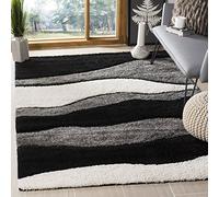 SAFAVIEH Tapis Shag Pour Salon, Salle à manger, Chambre à coucher - Florida Shag Collection, Tapis à poil long, Gris et Noir, 122 X 183 cm