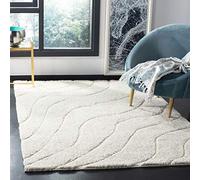 Safavieh Tapis Shag pour Salon, Salle à Manger, Chambre à Coucher - Florida Shag Collection, Tapis à Poil Long, Crème, 122 x 122 cm