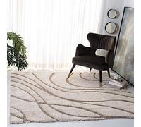 Safavieh Tapis Shag pour Salon, Salle à Manger, Chambre à Coucher - Florida Shag Collection, Tapis à Poil Long, Crème et Beige, 122 X 122 cm