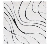 Safavieh Tapis Shag pour Salon, Salle à Manger, Chambre à Coucher - Florida Shag Collection, Tapis à Poil Long, Crème et Noir, 152 X 152 Cm