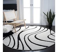 Safavieh Tapis Shag pour Salon, Salle à Manger, Chambre à Coucher - Florida Shag Collection, Tapis à Poil Long, Crème et Noir, 122 x 122 cm