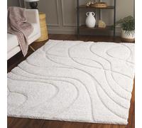 Safavieh Tapis Shag pour Salon, Salle à Manger, Chambre à Coucher - Florida Shag Collection, Tapis à Poil Long, Crème, 122 x 183 cm