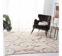 Safavieh Tapis Shag pour Salon, Salle à Manger, Chambre à Coucher - Florida Shag Collection, Tapis à Poil Long, Crème et Beige, 122 x 122 cm