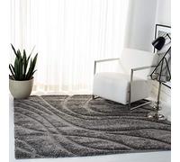 Safavieh Tapis Shag pour Salon, Salle à Manger, Chambre à Coucher - Florida Shag Collection, Tapis à Poil Long, Gris et Gris, 122 x 122 cm