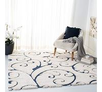Safavieh Tapis Shag pour Salon, Salle à Manger, Chambre à Coucher - Florida Shag Collection, Tapis à Poil Long, Crème et Bleu, 122 x 122 cm