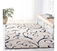 SAFAVIEH Tapis Shag Pour Salon, Salle à manger, Chambre à coucher - Florida Shag Collection, Tapis à poil long, Crème et Bleu, 183 X 274 cm