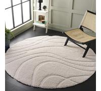 Safavieh Tapis Shag pour Salon, Salle à Manger, Chambre à Coucher - Florida Shag Collection, Tapis à Poil Long, Crème, 91 X 91 cm