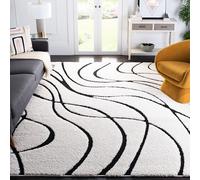 Safavieh Tapis Shag pour Salon, Salle à Manger, Chambre à Coucher - Florida Shag Collection, Tapis à Poil Long, Crème et Noir, 244 x 305 cm