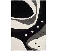 SAFAVIEH Tapis Shag Pour Salon, Salle à manger, Chambre à coucher - Florida Shag Collection, Tapis à poil long, Noir et Ivoire, 99 X 160 cm