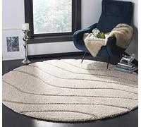 Safavieh Tapis Shag pour Salon, Salle à Manger, Chambre à Coucher - Florida Shag Collection, Tapis à Poil Long, Crème et Beige, 122 x 122 cm