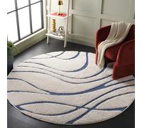 Safavieh Tapis Shag pour Salon, Salle à Manger, Chambre à Coucher - Florida Shag Collection, Tapis à Poil Long, Crème et Bleu, 201 X 201 Cm