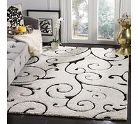 Safavieh Tapis Shag pour Salon, Salle à Manger, Chambre à Coucher - Florida Shag Collection, Tapis à Poil Long, Ivoire et Noir, 122 X 183 cm