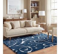 SAFAVIEH Tapis Shag pour Salon, Salle à Manger, Chambre à Coucher - Florida Shag Collection, Tapis à Poil Long, Bleu foncé et crème, 160 X 229 cm