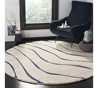 Safavieh Tapis Shag pour Salon, Salle à Manger, Chambre à Coucher - Florida Shag Collection, Tapis à Poil Long, Crème et Bleu, 122 X 122 cm