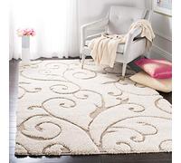 SAFAVIEH Tapis Shag Pour Salon, Salle à manger, Chambre à coucher - Florida Shag Collection, Tapis à poil long, Crème et beige, 99 X 160 cm