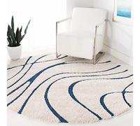 Safavieh Tapis Shag pour Salon, Salle à Manger, Chambre à Coucher - Florida Shag Collection, Tapis à Poil Long, Crème et Bleu, 122 x 122 cm