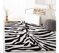 SAFAVIEH Tapis Shag Pour Salon, Salle à manger, Chambre à coucher - Florida Shag Collection, Tapis à poil long, Ivoire et noir, 122 X 183 cm