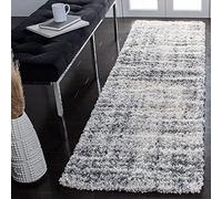 Safavieh Tapis Shag pour Salon, Salle à Manger, Chambre à Coucher - Fontana Shag Collection, Tapis à Poil Court, Gris et Ivoire, 69 x 244 cm