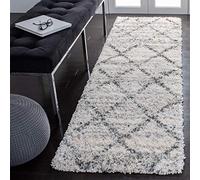 Safavieh Tapis Shag pour Salon, Salle à Manger, Chambre à Coucher - Fontana Shag Collection, Tapis à Poil Court, Gris et Ivoire, 69 x 183 cm