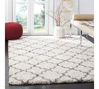 Safavieh Tapis Shag pour Salon, Salle à Manger, Chambre à Coucher - Hudson Shag Collection, Tapis à Poil Long, Ivoire et Gris, 213 x 213 cm