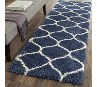 Safavieh Tapis Shag pour Salon, Salle à Manger, Chambre à Coucher - Hudson Shag Collection, Tapis à Poil Long, Marine et Ivoire, 62 x 240 cm