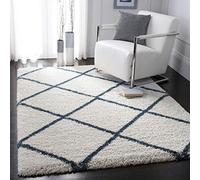 Safavieh Tapis Shag pour Salon, Salle à Manger, Chambre à Coucher - Hudson Shag Collection, Tapis à Poil Long, Ivoire et Bleu Ardoise, 155 X 229 cm