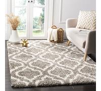 SAFAVIEH Tapis Shag Pour Salon, Salle à manger, Chambre à coucher - Hudson Shag Collection, Tapis à poil long, Gris et Ivoire, 91 X 152 cm