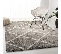 SAFAVIEH Tapis Shag Pour Salon, Salle à manger, Chambre à coucher - Hudson Shag Collection, Tapis à poil long, Gris et Ivoire, 155 X 229 cm