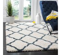 Safavieh Tapis Shaggy pour Salon, Salle à Manger, Chambre - Collection Hudson Shag - Poils Hauts, Ivoire et Bleu Ardoise, 122 x 183 cm