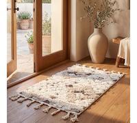 SAFAVIEH Tapis Shag pour Salon, Salle à Manger, Chambre à Coucher - Moroccan Tassel Shag Collection, Tapis à Poil Court, Ivoire et Marron, 61 X 91 cm