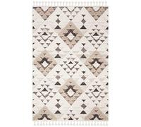 SAFAVIEH Tapis Shag pour Salon, Salle à Manger, Chambre à Coucher - Moroccan Tassel Shag Collection, Tapis à Poil Court, Ivoire et Marron, 69 X 122 cm
