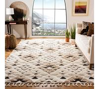 SAFAVIEH Tapis Shag pour Salon, Salle à Manger, Chambre à Coucher - Moroccan Tassel Shag Collection, Tapis à Poil Court, Ivoire et Marron, 91 X 91 cm