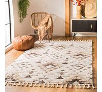 SAFAVIEH Tapis Shag pour Salon, Salle à Manger, Chambre à Coucher - Moroccan Tassel Shag Collection, Tapis à Poil Court, Ivoire et Marron, 160 X 229 cm