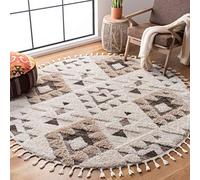 SAFAVIEH Tapis Shag pour Salon, Salle à Manger, Chambre à Coucher - Moroccan Tassel Shag Collection, Tapis à Poil Court, Ivoire et Marron, 91 X 91 cm