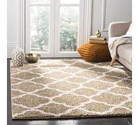 SAFAVIEH Tapis Shag Pour Salon, Salle à manger, Chambre à coucher - New York Shag Collection, Tapis à poil long, Beig foncé et Ivoire, 155 X 229 cm