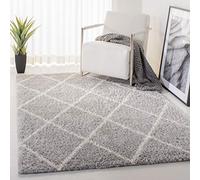 Safavieh Tapis Shag pour Salon, Salle à Manger, Chambre à Coucher - Parma Shag Collection à Poils Courts, Gris et crème, 160 x 229 cm