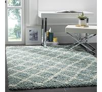 Safavieh Tapis Shaggy pour Salon, Salle à Manger, Chambre à Coucher - Collection Dallas Shag - Poils Longs - Couleur écume de mer et Ivoire - 155 x 229 cm