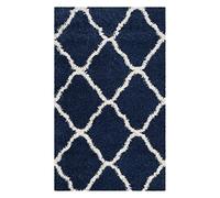 Safavieh Tapis Shaggy pour Salon, Salle à Manger, Chambre à Coucher - Collection Hudson Shag - Poils Longs - Bleu Marine et Ivoire - 91 x 152 cm