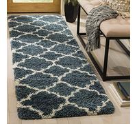Safavieh Tapis Shaggy pour Salon, Salle à Manger, Chambre à Coucher - Collection Hudson Shag - Poils Longs - Bleu Ardoise et Ivoire - 69 x 244 cm