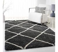 Safavieh Tapis Shaggy pour Salon, Salle à Manger, Chambre à Coucher - Collection Hudson Shag - Poils Longs - Gris foncé et Ivoire - 91 x 152 cm