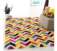 Safavieh Tapis Shaggy pour Salon, Salle à Manger, Chambre à Coucher - Collection Kids Shag à Poils Longs, Ivoire et Multicolore, 160 x 229 cm
