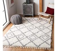 SAFAVIEH Tapis Shaggy pour Salon, Salle à Manger, Chambre à Coucher - Collection Marocaine à Poils Courts - Ivoire et Gris Clair - 183 x 274 cm