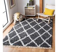 SAFAVIEH Tapis Shaggy pour Salon, Salle à Manger, Chambre à Coucher - Collection Marocaine à Poils Courts - Gris et Ivoire - 183 x 274 cm