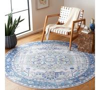 SAFAVIEH Tapis Traditionnel - Lavable en Machine et Antidérapant - Idéal pour Les Zones à Fort Passage - Arizona Collection, Tapis à Poil Court, Bleu et Beige, 183 x 183 cm